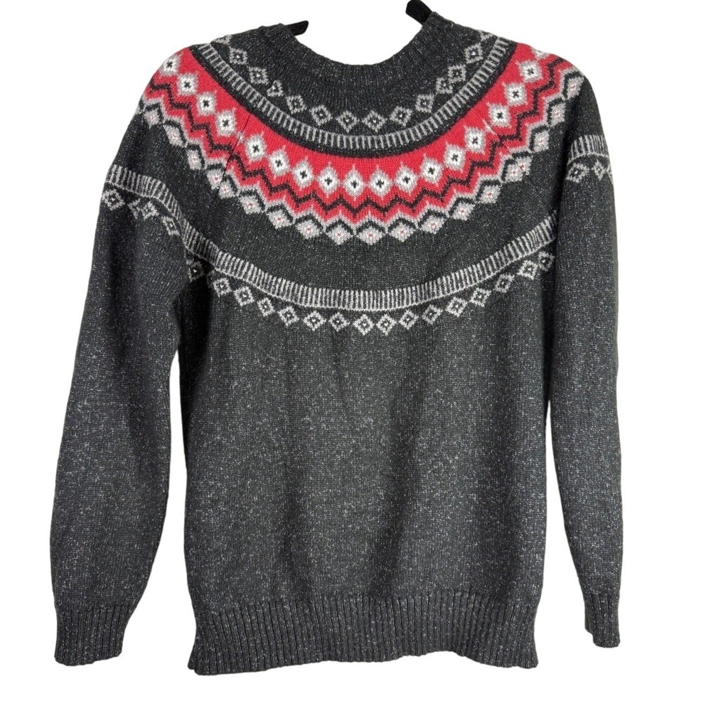 Weatherproof Vintage Fair Isle Sweater Charcoal Red Cozy Cabincore Knit Smallll